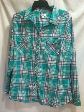 croft & barrow Turquoise, Purple, White Plaid Shirt.  Lightweight.